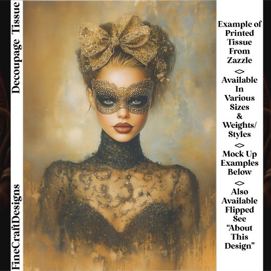 Gothic Gold Masquerade Woman, Mask ER2L Decoupage Seidenpapier