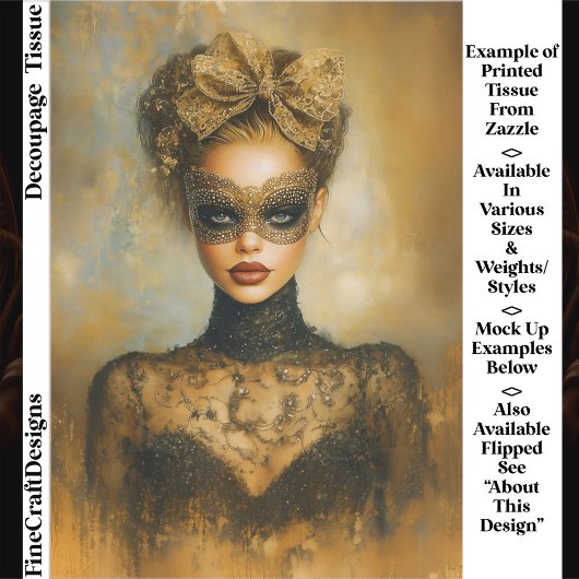 Gothic Gold Masquerade Woman, Mask ER2R Decoupage Seidenpapier