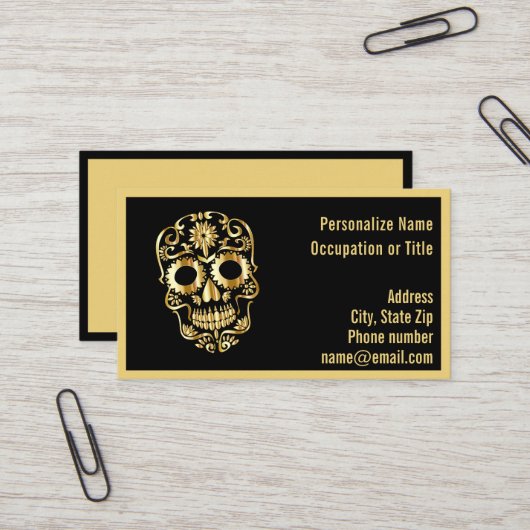 Gothic Gold Skeleton Skull on Black Visitenkarte (Vorderseite/Rückseite Beispiel)