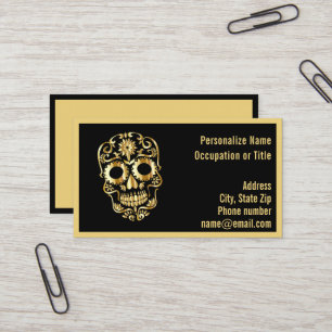 Gothic Gold Skelett-Schädel auf Schwarz  Visitenkarte