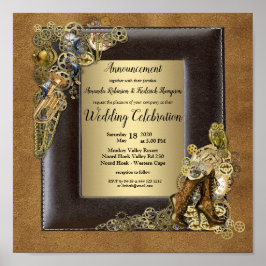 Gothic-Gold-Steampunk-Hochzeitsankündigung Poster