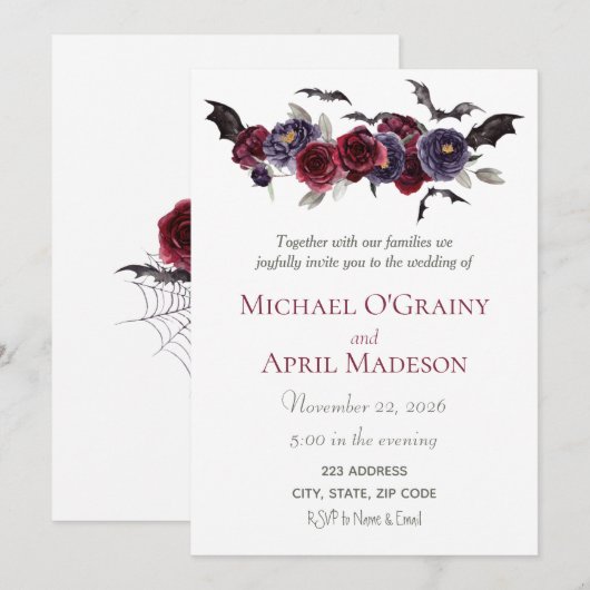 Gothic Goth Bats Dunkle Einladung Hochzeit (Vorne/Hinten)