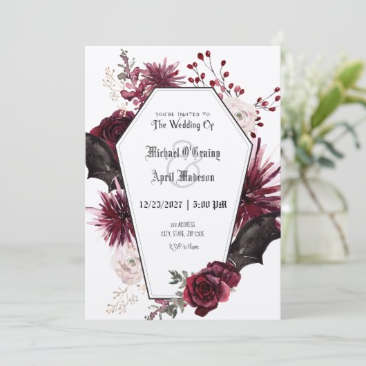 Gothic Goth Bats Dunkle Einladung Hochzeit (Stehend Vorderseite)