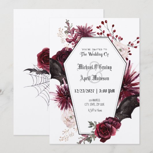 Gothic Goth Bats Dunkle Einladung Hochzeit (Vorne/Hinten)
