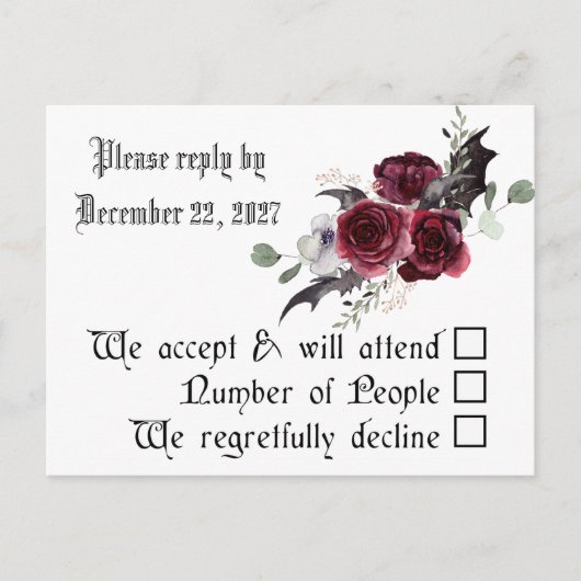 Gothic Goth Bats Dunkle Einladung Hochzeit RSVP (Vorderseite)