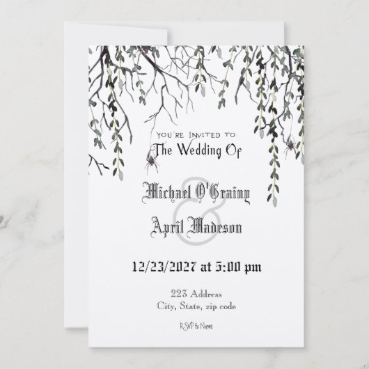 Gothic Goth Dark Web Wedding Einladung (Vorderseite)