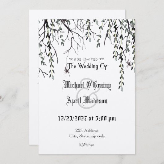 Gothic Goth Dark Web Wedding Einladung (Vorne/Hinten)