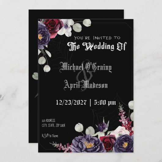 Gothic Goth Dark Web Wedding Einladung (Vorne/Hinten)