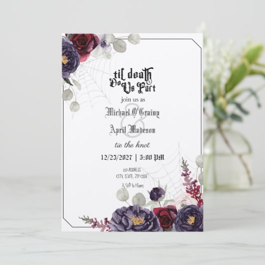 Gothic Goth Dark Wedding Einladung (Stehend Vorderseite)