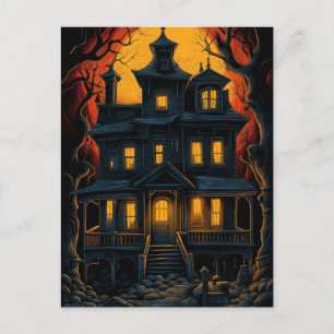 Gothic Goth gruselig Grosses Haus am Abend Postkar Postkarte