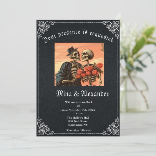 Gothic Goth Skeleton QR Code Wedding (Stehend Vorderseite)