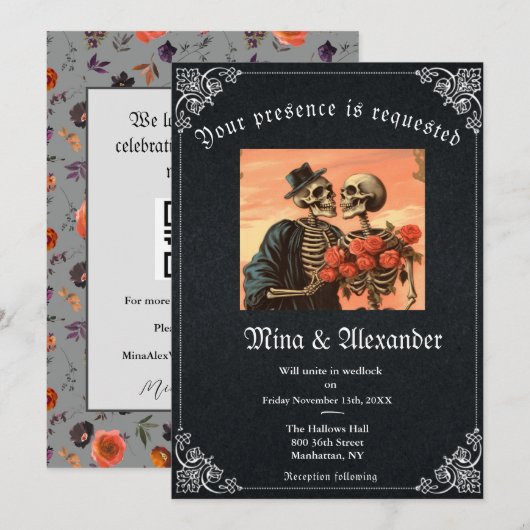 Gothic Goth Skeleton QR Code Wedding (Vorne/Hinten)