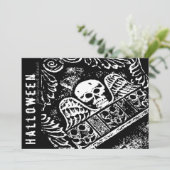 Gothic Grabstein Skull and Wings Halloween-Party Einladung (Stehend Vorderseite)