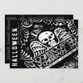 Gothic Grabstein Skull and Wings Halloween-Party Einladung (Vorne/Hinten)