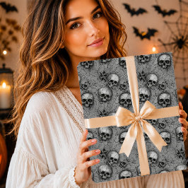 Gothic Grau Rissige Erde Totenkopf Muster Geschenkpapier