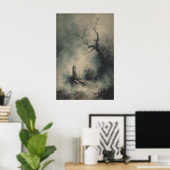 Gothic Grave Under Foggy Trees Dark Halloween Poster (Heimbüro)