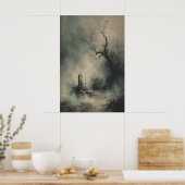 Gothic Grave Under Foggy Trees Dark Halloween Poster (Küche)