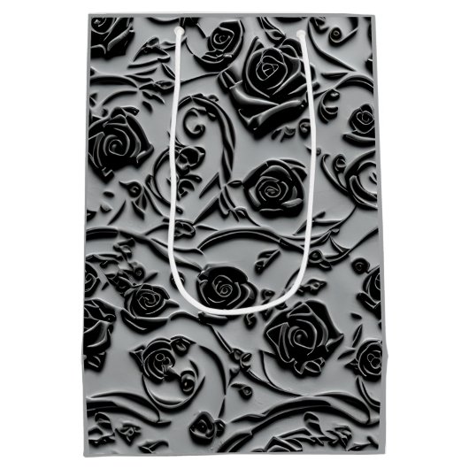 Gothic Graveyard Black Rose Muster Mittlere Geschenktüte (Rückseite)