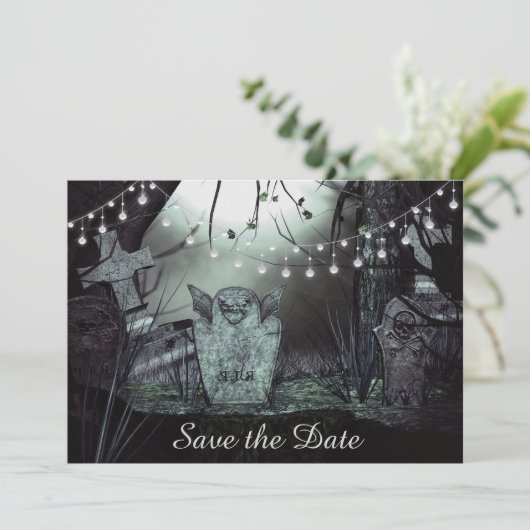 Gothic Graveyard Save the Date Einladung Hochzeit (Stehend Vorderseite)