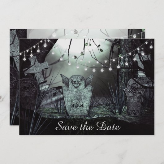 Gothic Graveyard Save the Date Einladung Hochzeit (Vorne/Hinten)