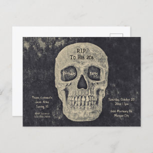 Gothic Gray Beige Skull Geburtstagsbär RIP zu sein Einladungspostkarte