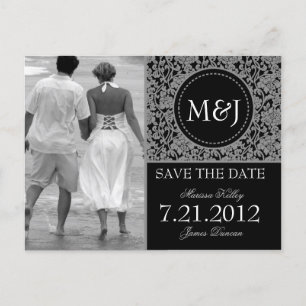 Gothic Gray & Black Blühte Save the Date Ankündigungspostkarte