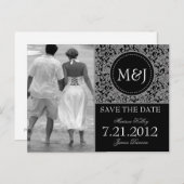 Gothic Gray & Black Blühte Save the Date Ankündigungspostkarte (Vorne/Hinten)
