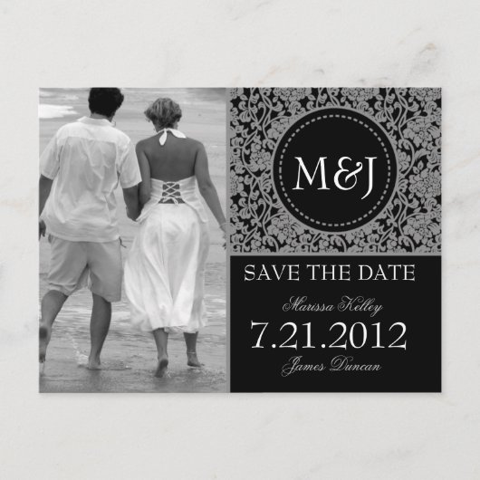 Gothic Gray & Black Blühte Save the Date Ankündigungspostkarte (Vorderseite)