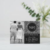 Gothic Gray & Black Blühte Save the Date Ankündigungspostkarte (Stehend Vorderseite)