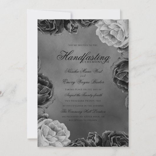 Gothic Gray Monochrome Elegant Floral Handfasting Einladung (Vorderseite)