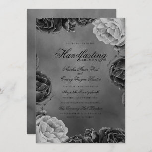 Gothic Gray Monochrome Elegant Floral Handfasting Einladung