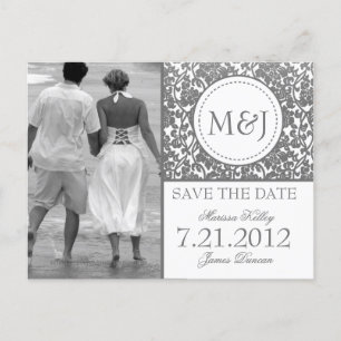 Gothic Gray on White Blühte Save the Date Ankündigungspostkarte