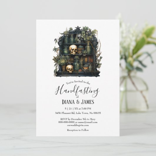 Gothic Green Apothecary Alchemy Handfasting Einladung (Stehend Vorderseite)