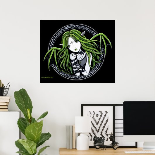 Gothic Green Bat Fairy Art Poster (Heimbüro)