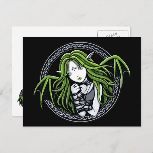 Gothic Green Bat Fairy Art Postkarte (Vorne/Hinten)