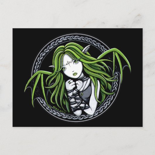 Gothic Green Bat Fairy Art Postkarte (Vorderseite)