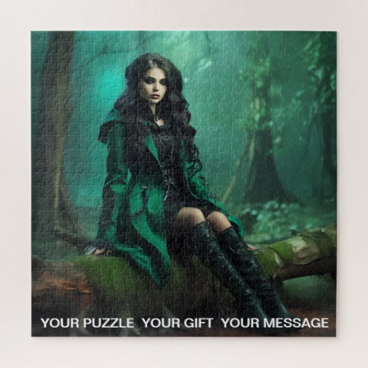 Gothic Green Dark Forest Girl Puzzle (Vertikal)