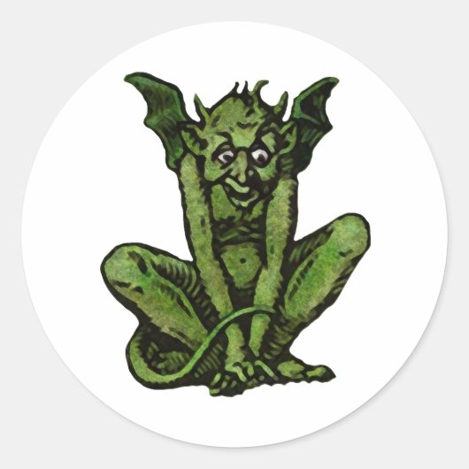 Gothic Green Goblin Fantasy Demon Creature Runder Aufkleber (Vorderseite)
