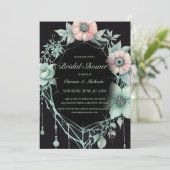 Gothic Green Mint Floral Spider Web-Brautparty Einladung (Stehend Vorderseite)