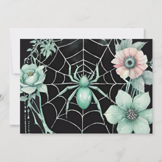 Gothic Green Mint Floral Spider Web Handfasts Save The Date (Rückseite)
