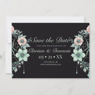 Gothic Green Mint Floral Spider Web Handfasts Save The Date