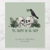 Gothic Green Til Death Irish Wedding Floral Skull Weinetikett (Einzelnes Label)