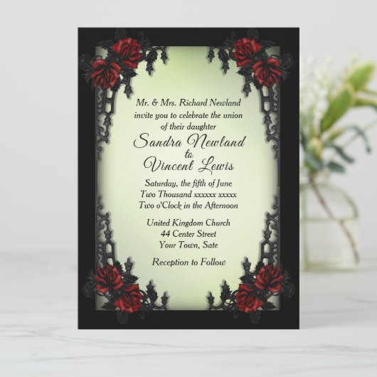 Gothic Green Wedding Einladung (Stehend Vorderseite)