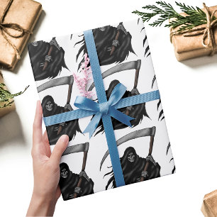Gothic Grim Sensenmann mit Scythe (Weiß) Geschenkpapier