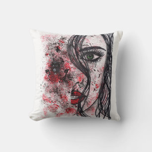 Gothic Grunge Abstract Mädchenporträt Linienkunst  Kissen