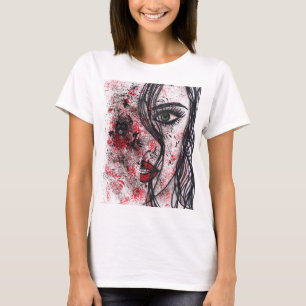 Gothic Grunge Abstractes Mädchenporträt Linienkuns T-Shirt