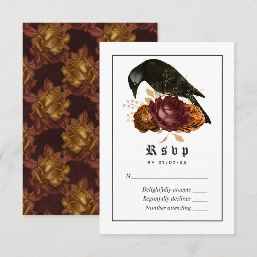 Gothic Grunge Raven Wedding RSVP Karte (Vorne/Hinten)