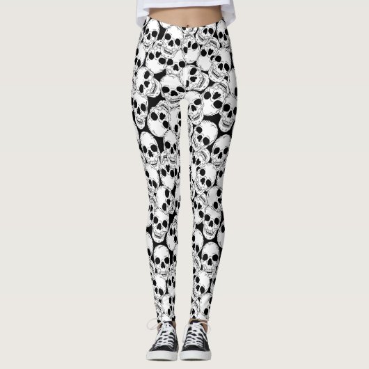 Gothic Grunge Skulls Gemustert Leggings (Vorderseite)