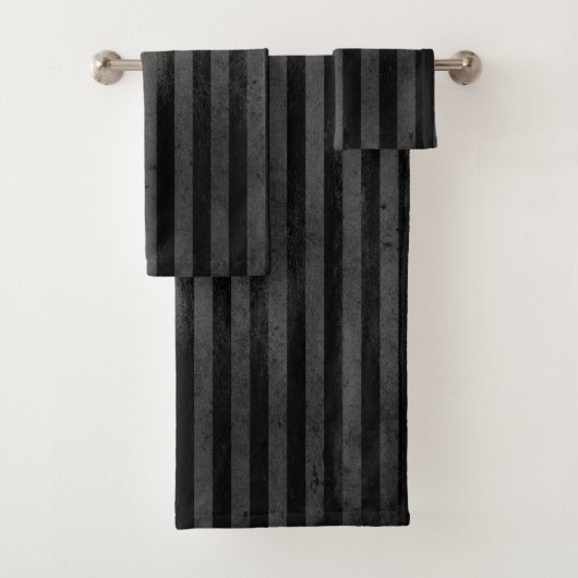 Gothic Grungy Black Stripe Badhandtuch Set (Insitu)