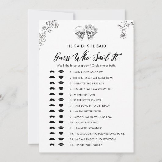 Gothic Guess, der sagte es Brautparty Game Card Einladung (Vorderseite)